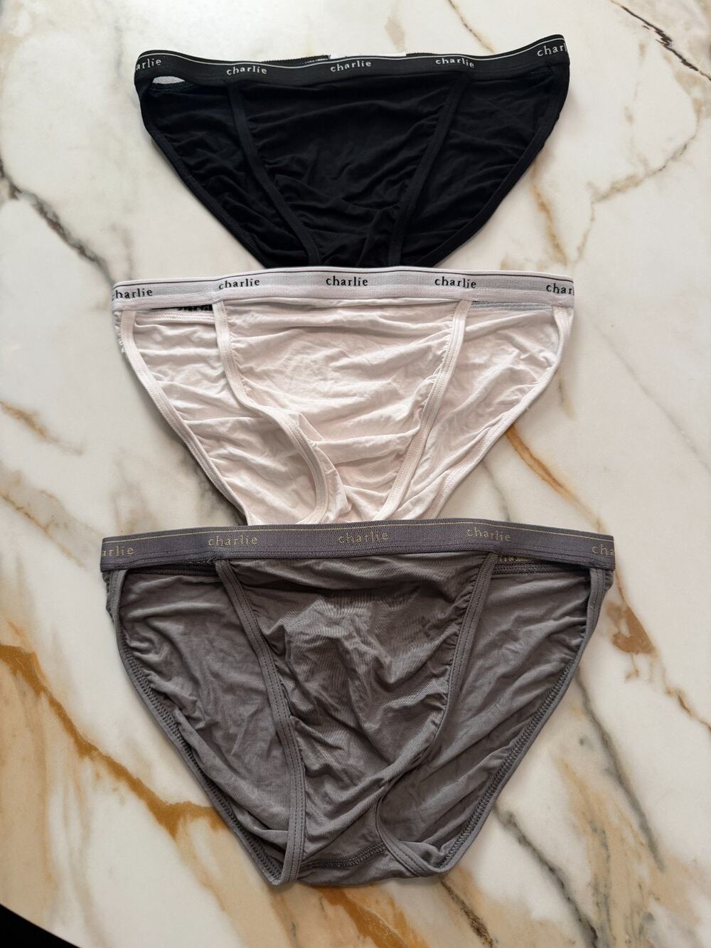 NEW 3 PC Set Charlie By MZ Mens Minimal Muscle Bikini Briefs Black White Grey M